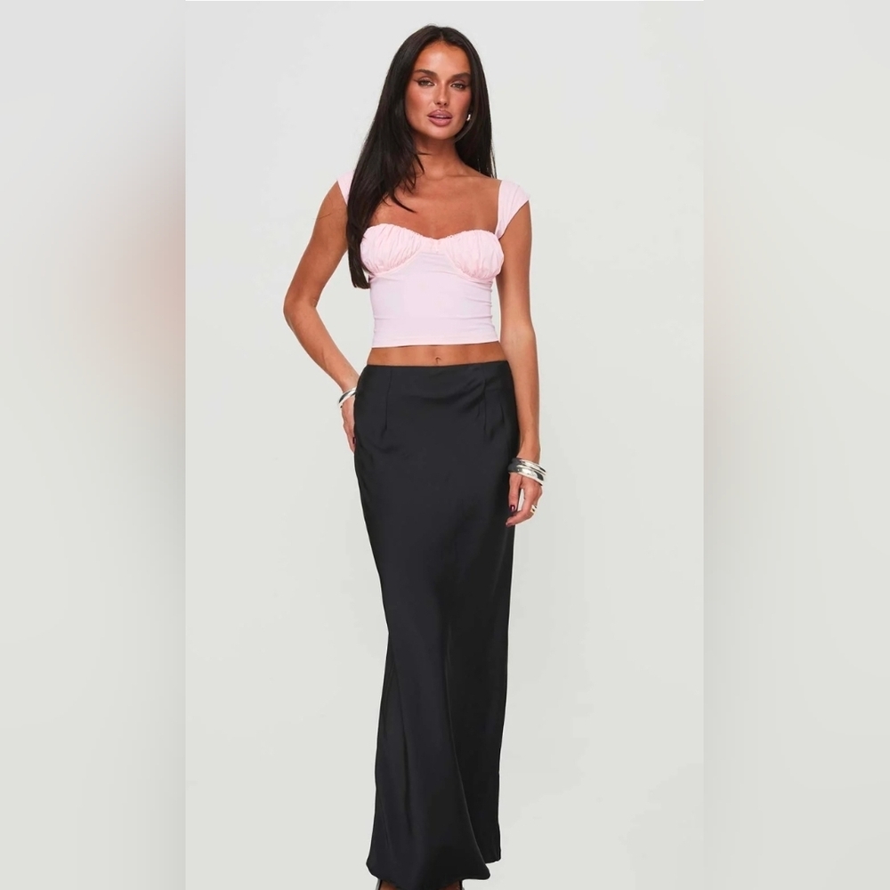 Princess Polly Joder Satin Maxi Skirt - Size 6 Black